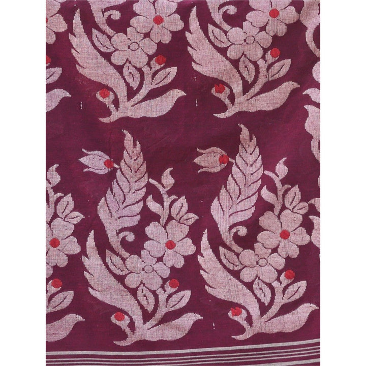 CHARUKRITI Purple Floral Nakshi Design Pure Cotton Soft Saree with Unstitched Blouse