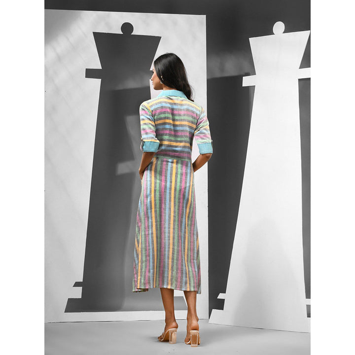 CHARUKRITI Multi-Color Stripes Cotton Midi Dress