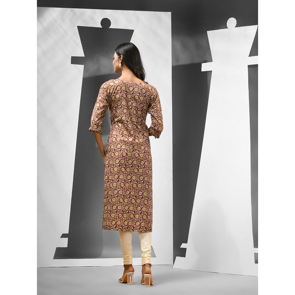 CHARUKRITI Maroon Floral Printed Cotton Kurta