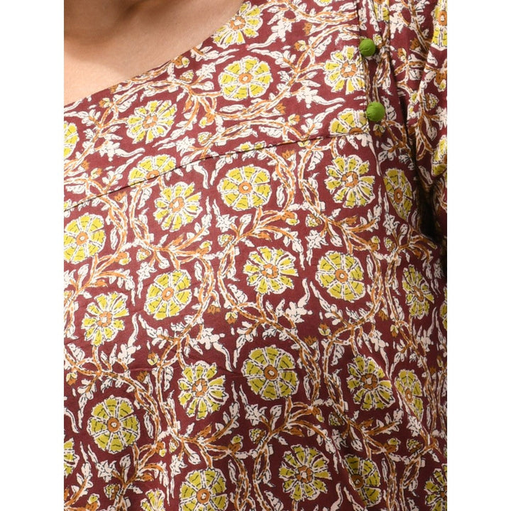 CHARUKRITI Maroon Floral Printed Cotton Kurta