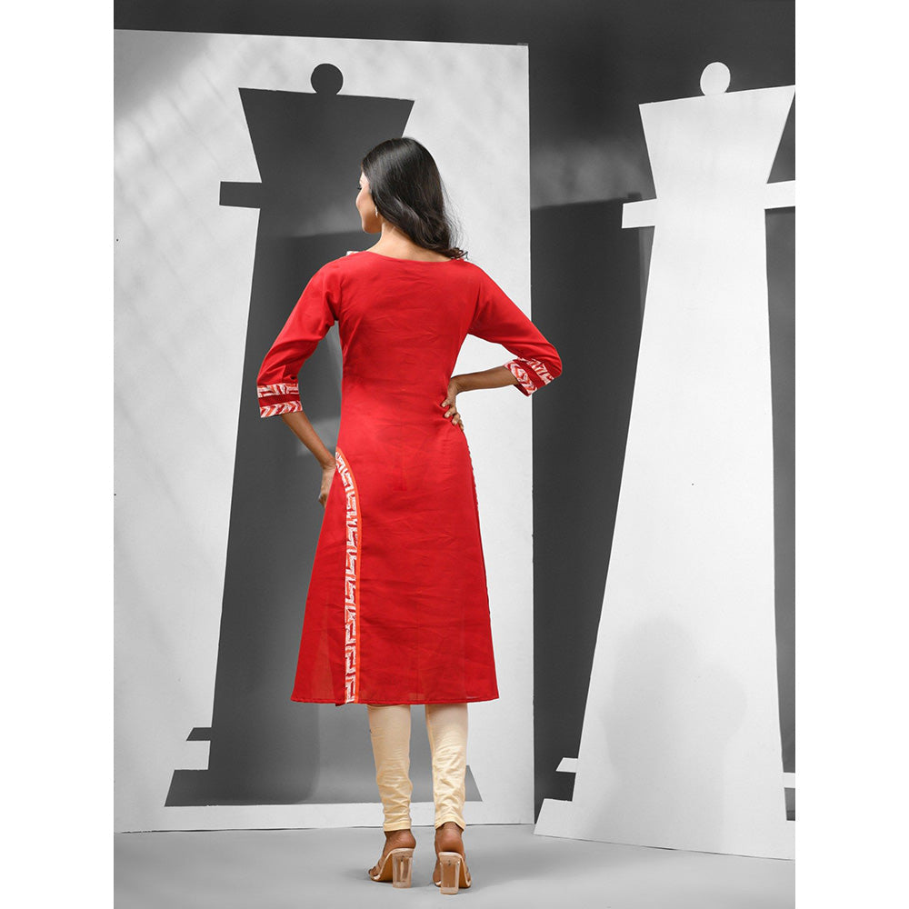 CHARUKRITI Red Cotton Printed Patchwork Kurta