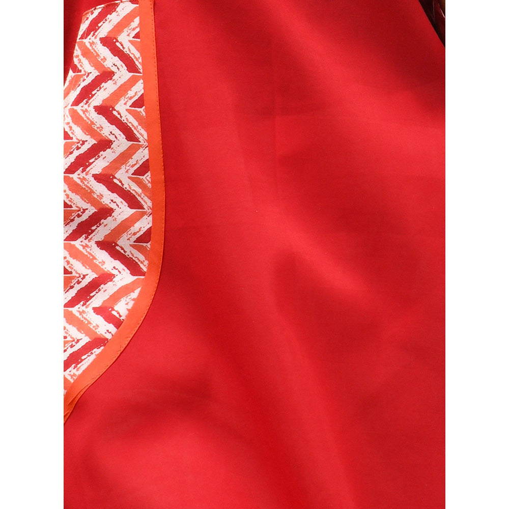 CHARUKRITI Red Cotton Printed Patchwork Kurta