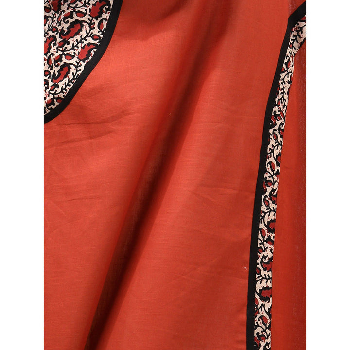 CHARUKRITI Rust Cotton Kurta Paisley Printed Patchwork