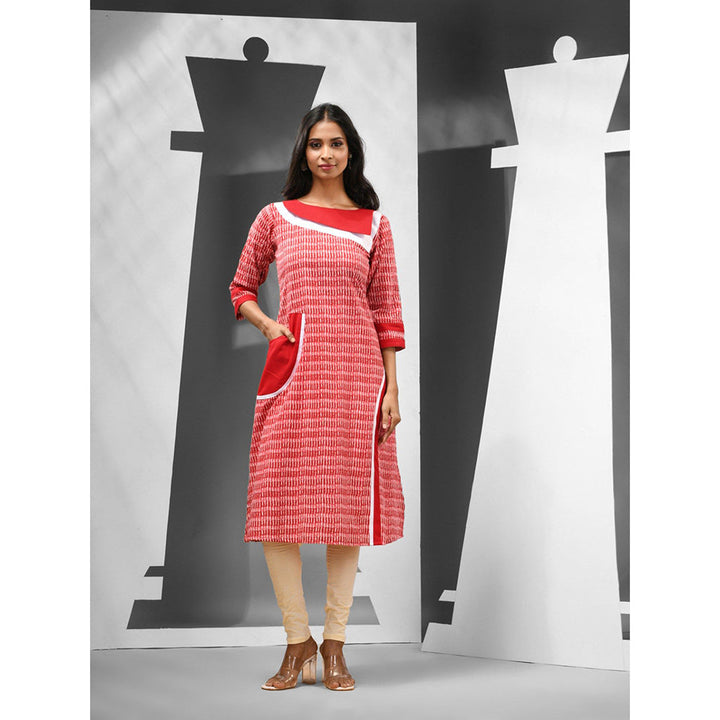 CHARUKRITI Red Shibori Printed Cotton Patchwork Kurta