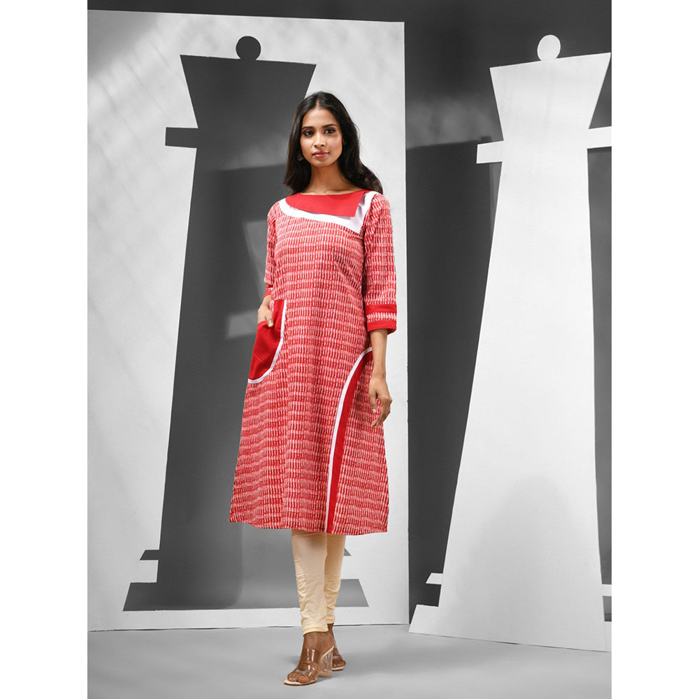 CHARUKRITI Red Shibori Printed Cotton Patchwork Kurta