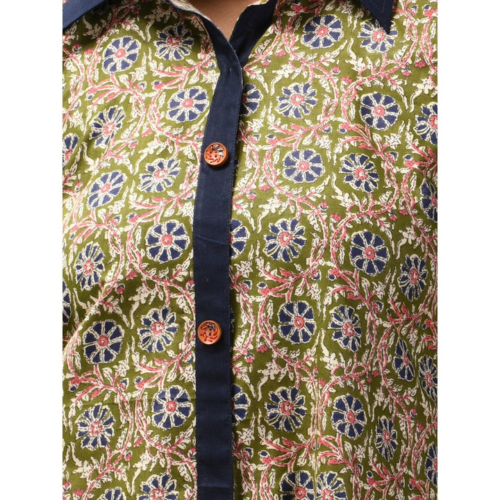 CHARUKRITI Green Cotton Floral Printed A-Line Kurta