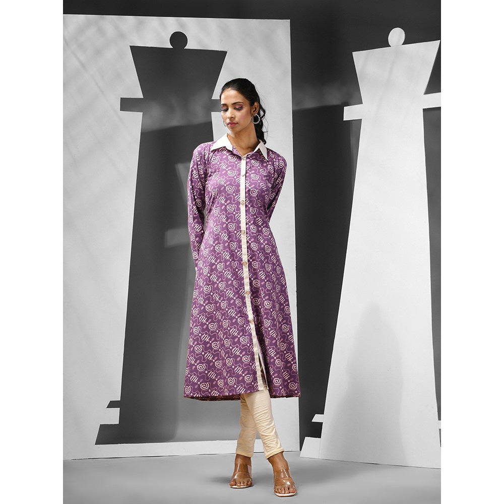 CHARUKRITI Violet Cotton Abstract Printed A-Line Kurta