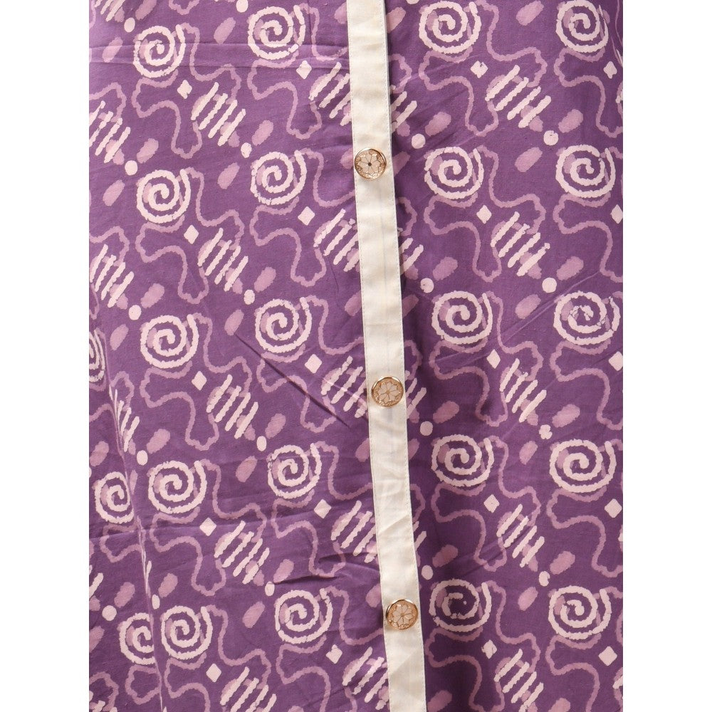 CHARUKRITI Violet Cotton Abstract Printed A-Line Kurta