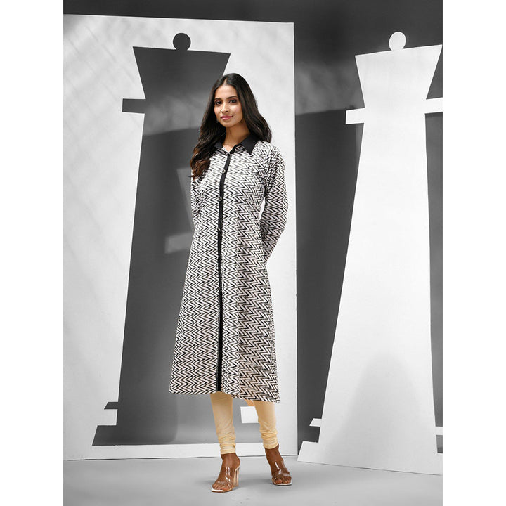 CHARUKRITI White Cotton Printed A-Line Kurta