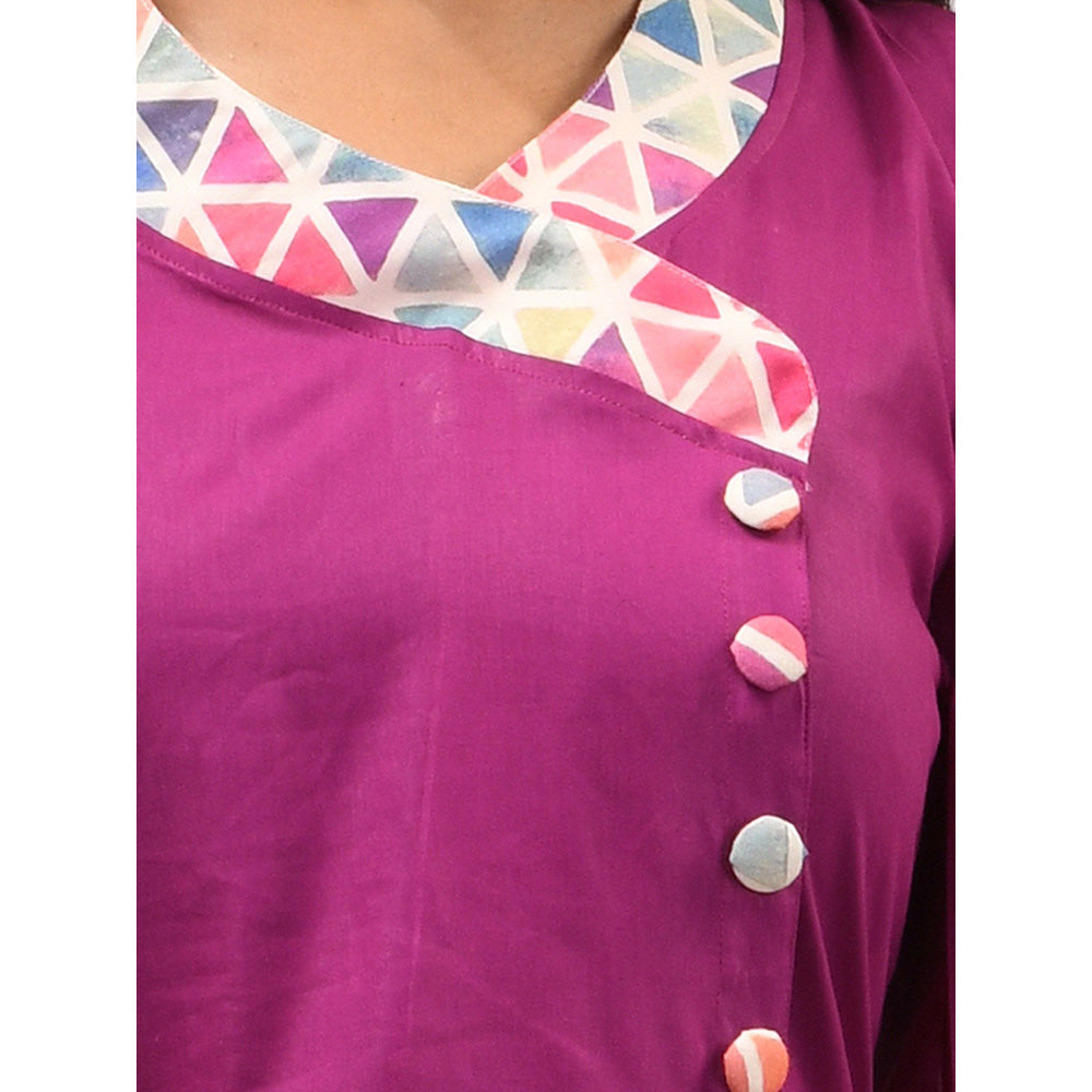 CHARUKRITI Purple Cotton Dress Solid Kurta