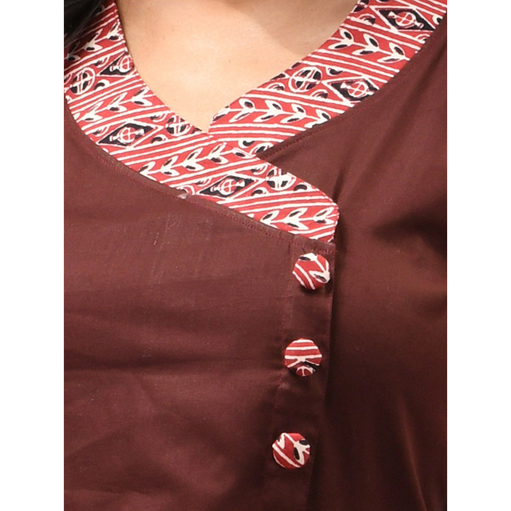 CHARUKRITI Brown Cotton Dress Solid Kurta