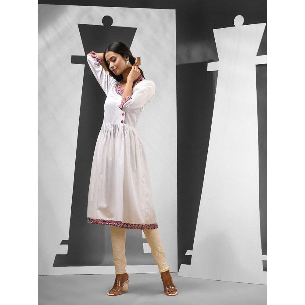 CHARUKRITI White Cotton Dress Solid Kurta