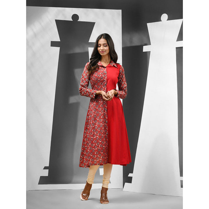 CHARUKRITI Red Cotton Floral Printed A-Line Kurta