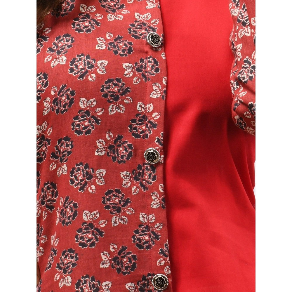 CHARUKRITI Red Cotton Floral Printed A-Line Kurta