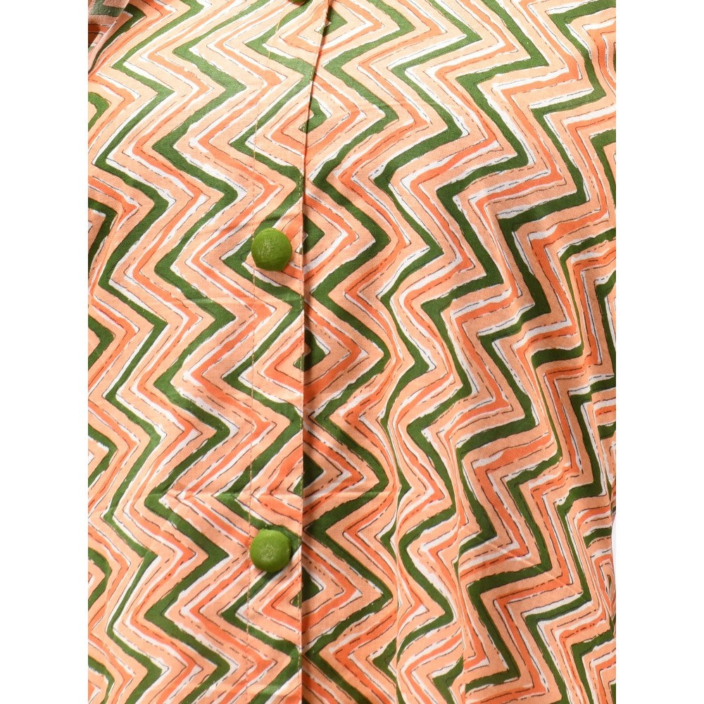 CHARUKRITI Orange Chevron Printed Cotton A-Line Kurta