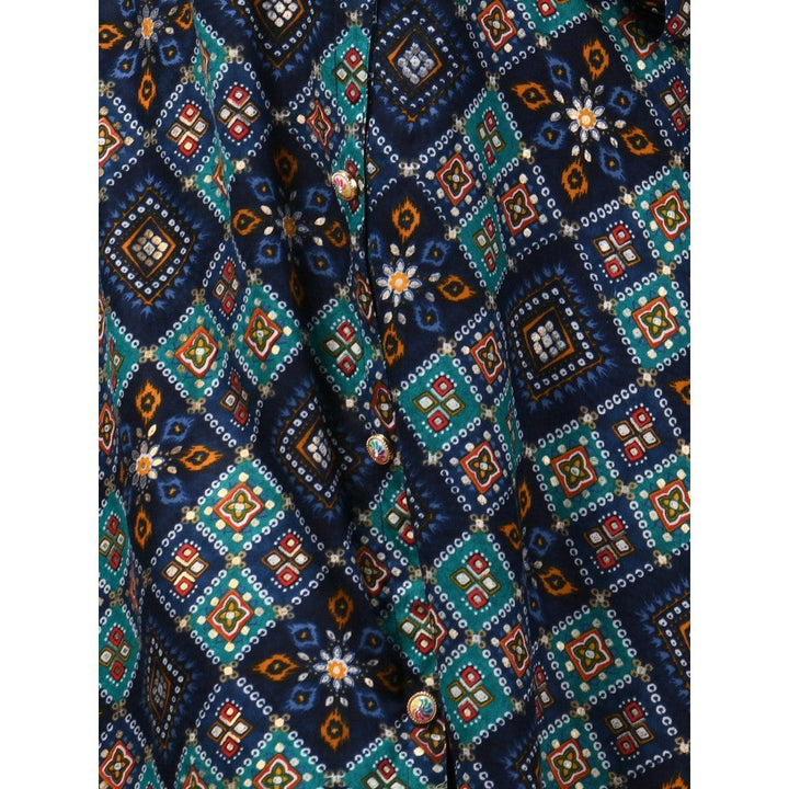 CHARUKRITI Blue Rayon Bandhani Printed A-Line Kurta