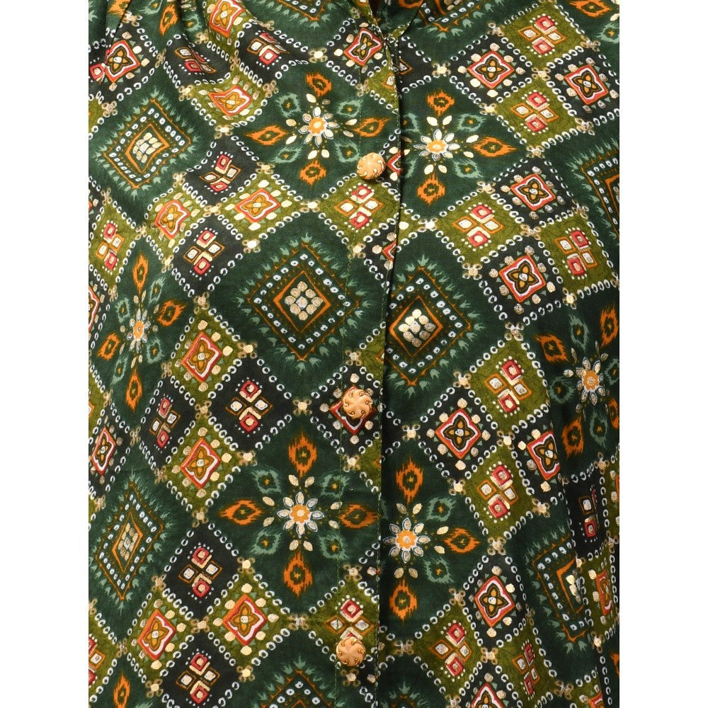 CHARUKRITI Green Rayon Bandhani Printed A-Line Kurta