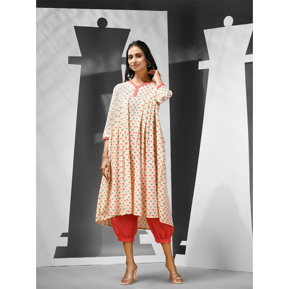 CHARUKRITI Peach Cotton Printed Anarkali Kurta with Salwar (Set of 2)