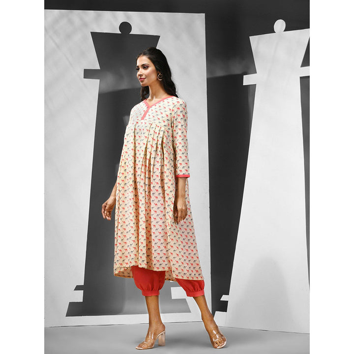 CHARUKRITI Peach Cotton Printed Anarkali Kurta with Salwar (Set of 2)