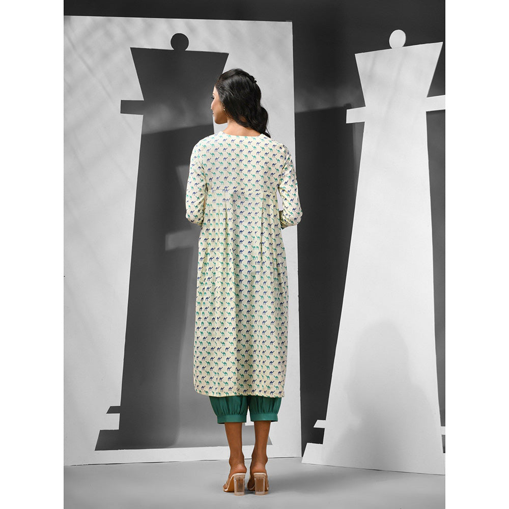 CHARUKRITI Green Cotton Printed Anarkali Kurta with Salwar (Set of 2)