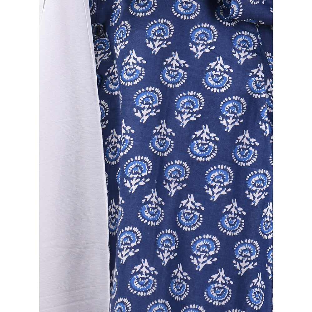 CHARUKRITI Blue Cotton Floral Print Kurta with Palazzo & Dupatta (Set of 3)