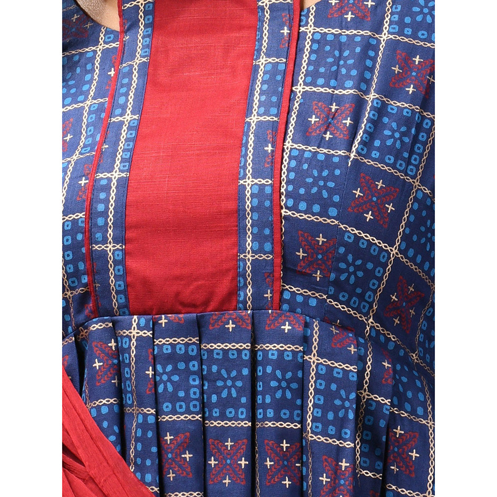 CHARUKRITI Blue Cotton Printed Kurta with Pant & Dupatta (Set of 3)