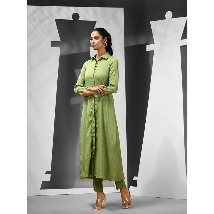 CHARUKRITI Green Silk Blend Solid Kurta with Pant (Set of 2)