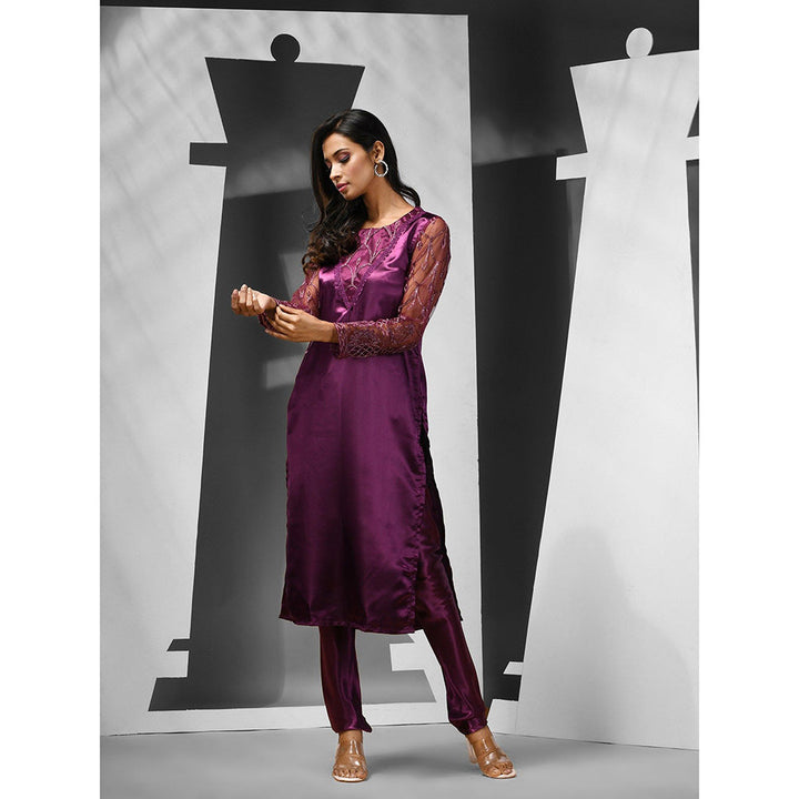 CHARUKRITI Purple Georgette Embroidery Kurta with Churidar (Set of 2)