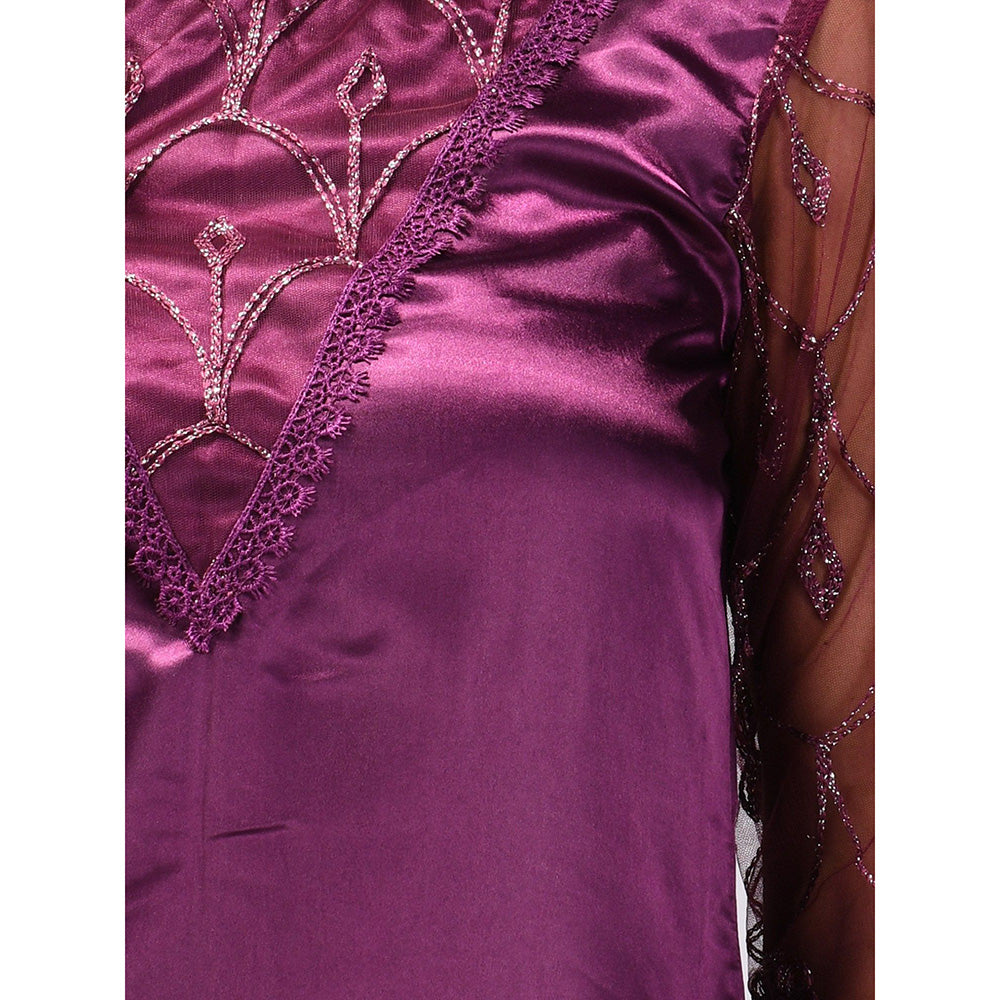 CHARUKRITI Purple Georgette Embroidery Kurta with Churidar (Set of 2)