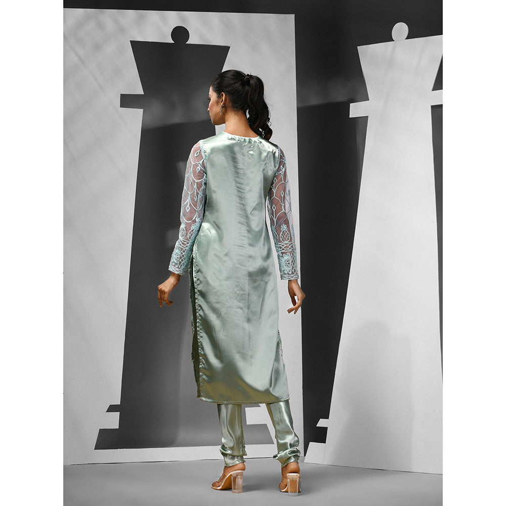 CHARUKRITI Sea Green Georgette Embroidery Kurta with Churidar (Set of 2)