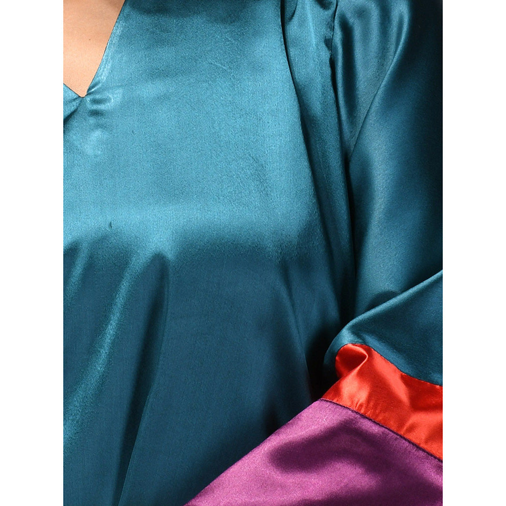 CHARUKRITI Teal Satin Solid Kurta with Palazzo (Set of 2)