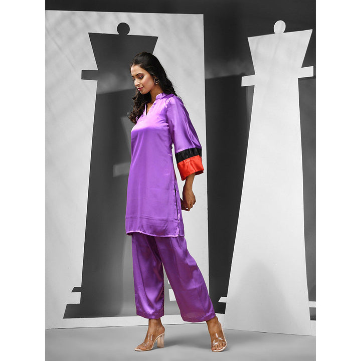 CHARUKRITI Purple Satin Solid Kurta with Palazzo (Set of 2)