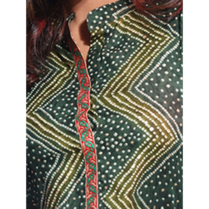 CHARUKRITI Emerald Green Rayon Bandhani Printed Straight Kurta