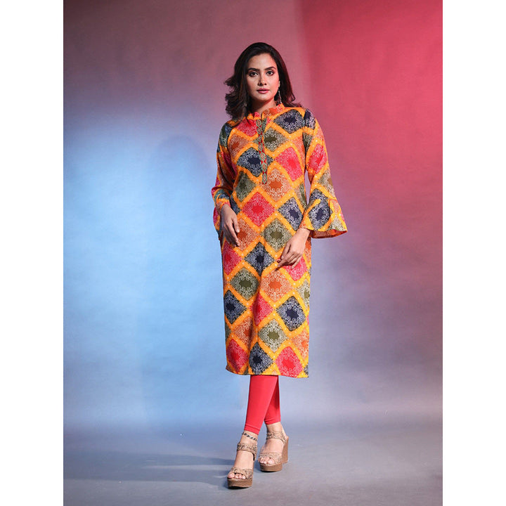 CHARUKRITI Multi-Color Rayon Bandhani Printed Straight Kurta