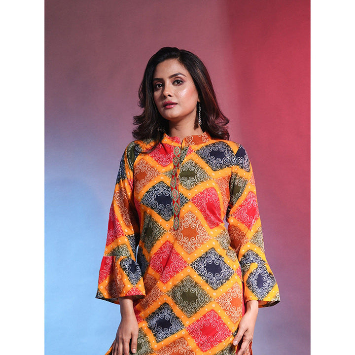 CHARUKRITI Multi-Color Rayon Bandhani Printed Straight Kurta