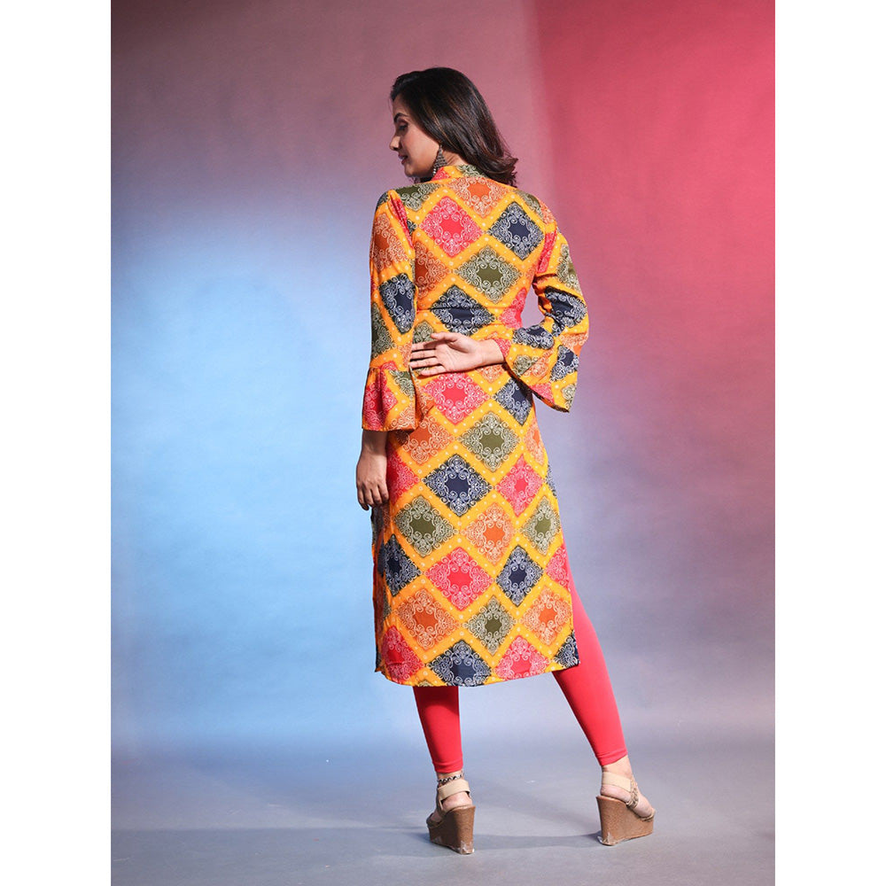 CHARUKRITI Multi-Color Rayon Bandhani Printed Straight Kurta