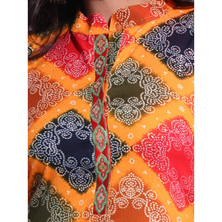 CHARUKRITI Multi-Color Rayon Bandhani Printed Straight Kurta