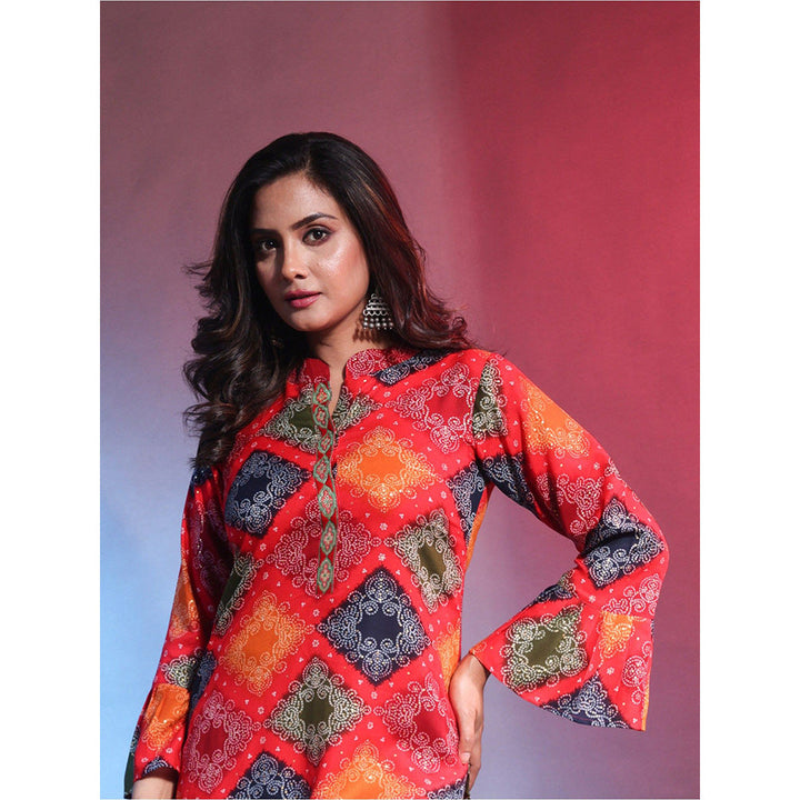 CHARUKRITI Multi-Color Rayon Bandhani Printed Straight Kurta