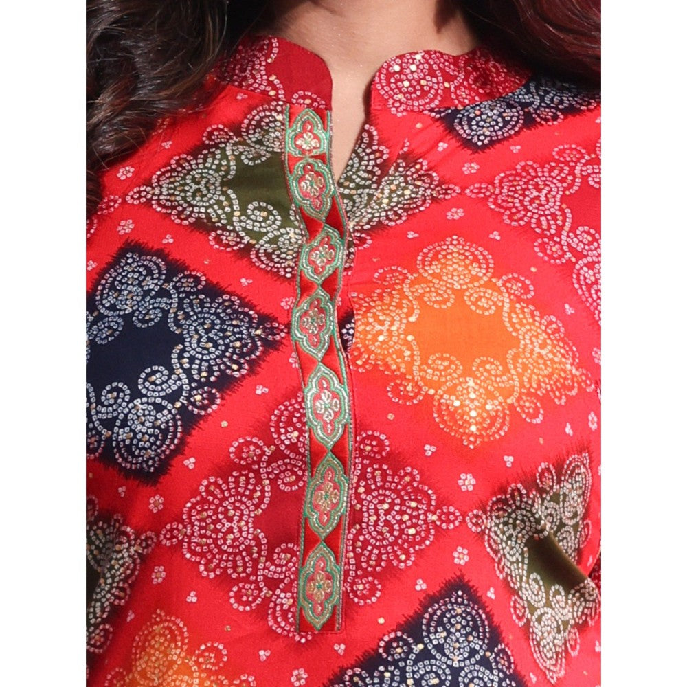 CHARUKRITI Multi-Color Rayon Bandhani Printed Straight Kurta