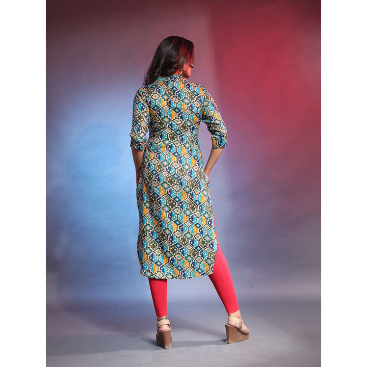 CHARUKRITI Green Rayon Printed Straight Kurta