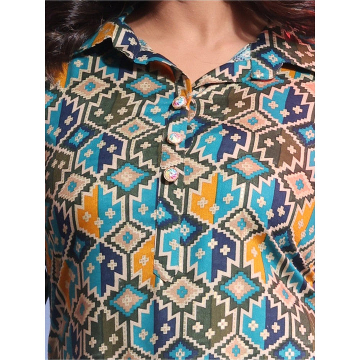 CHARUKRITI Green Rayon Printed Straight Kurta