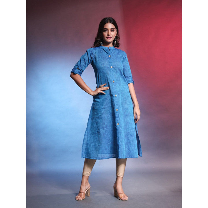 CHARUKRITI Sapphire Blue Solid Cotton A-Line Kurta