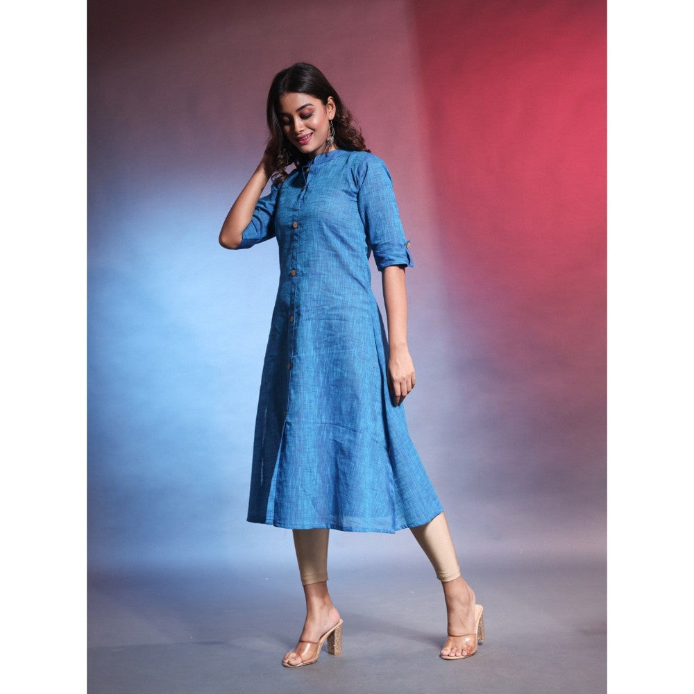 CHARUKRITI Sapphire Blue Solid Cotton A-Line Kurta