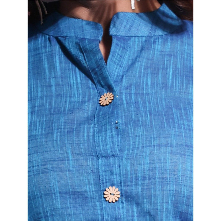 CHARUKRITI Sapphire Blue Solid Cotton A-Line Kurta