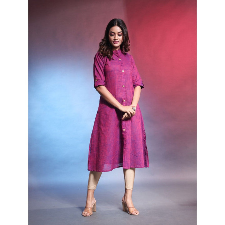 CHARUKRITI Violet Solid Cotton A-Line Kurta