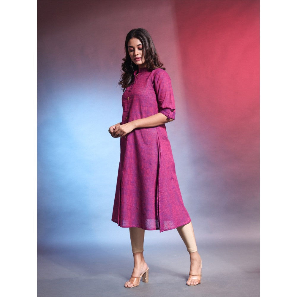 CHARUKRITI Violet Solid Cotton A-Line Kurta