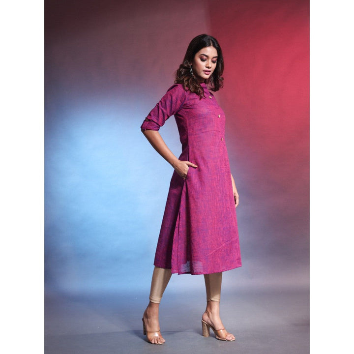 CHARUKRITI Violet Solid Cotton A-Line Kurta