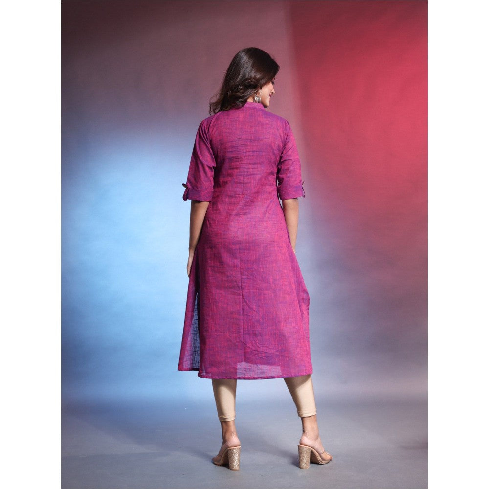 CHARUKRITI Violet Solid Cotton A-Line Kurta