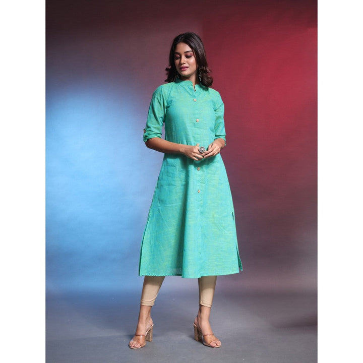 CHARUKRITI Secremanto Green Solid Cotton A-Line Kurta