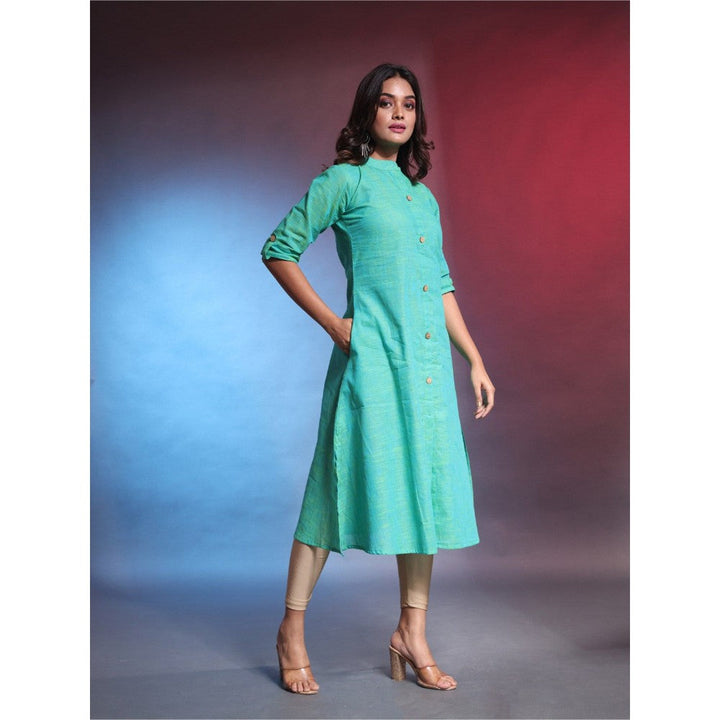 CHARUKRITI Secremanto Green Solid Cotton A-Line Kurta